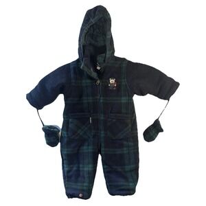 Vintage Osh Kosh Blue Green Buffalo Plaid Bundle Snow Suit 24 Months